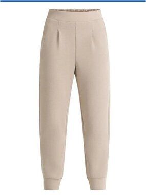 Relaxed Fit Beige Tapered Jogger Pants With Stretch Waistband & Side Pockets